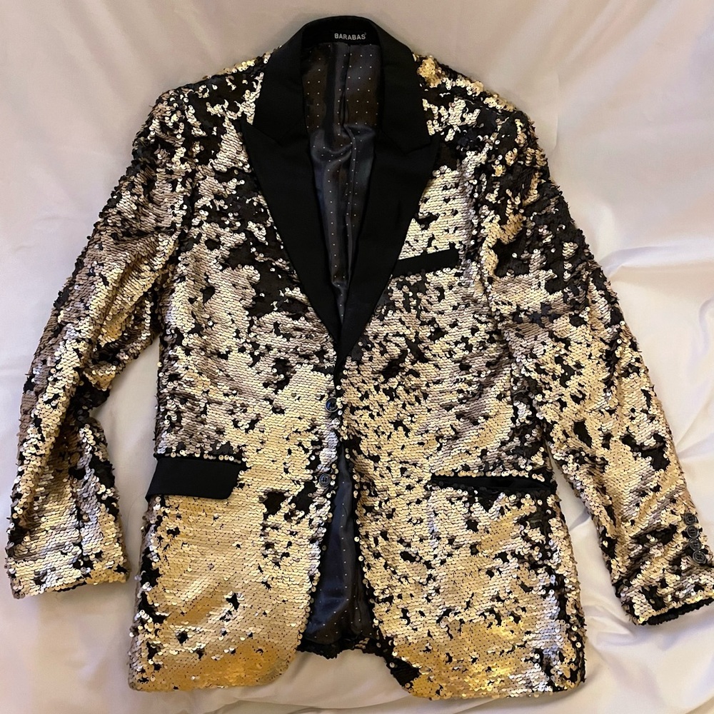 Barabas Men Show Time Gold & Black Sequin Blazer / Tuxedo Dress - HALLOWEEN!